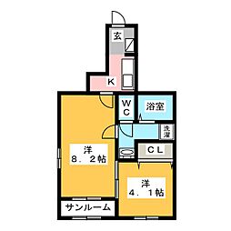 メゾン　ド　フランII　Ｂ 1階2DKの間取り