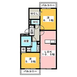 グッドラック.ワンA棟 2LDKの間取図画像