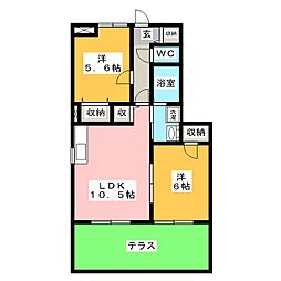 プラーノ川瀬B 2LDKの間取図画像