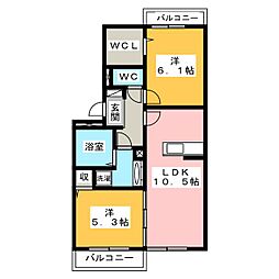 グッドラック.ワンA棟 2LDKの間取図画像