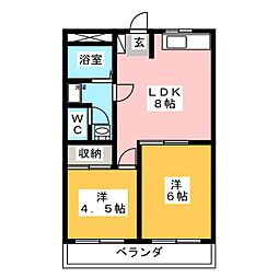 レジデンスカワセ 2LDKの間取図画像