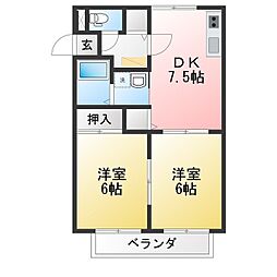 サンビレッジ割田C 2DKの間取図画像