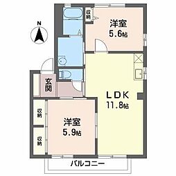ディアコートイムズB 2LDKの間取図画像