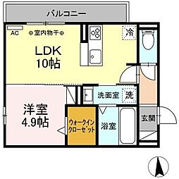 ペルショワール 1LDKの間取図画像