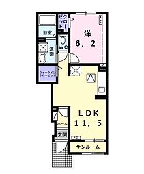 トロワ三本木 1LDKの間取図画像
