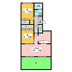 ヴィレッジ・バレーK 2LDKの間取図画像