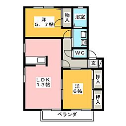 サンピア杭瀬B 2LDKの間取図画像