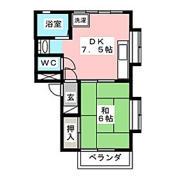 ハイツみどり 1DKの間取図画像