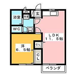 サンハイツB 1LDKの間取図画像