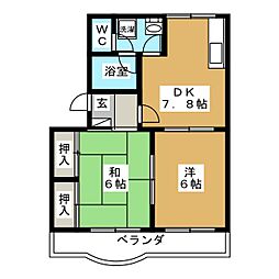 コンフォールシャトー 2DKの間取図画像