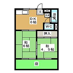津田ハイツ 2DKの間取図画像