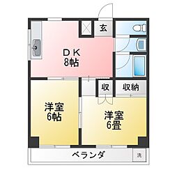 第六清風荘 2DKの間取図画像
