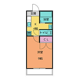 コーポスプリングD棟 1Kの間取図画像