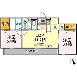 D-ROOM蘇原村雨町A棟 2LDKの間取図画像