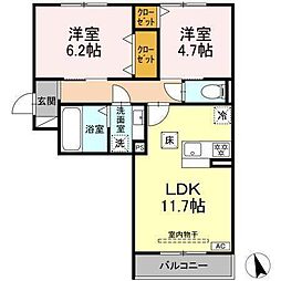 D-ROOM蘇原村雨町A棟 2LDKの間取図画像