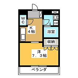 フルールYR2 1Kの間取図画像