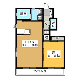 コンフォール新加納B棟 1LDKの間取図画像