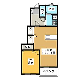 サンフラワーB 1LDKの間取図画像