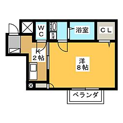 エレガンス 1Kの間取図画像