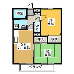 スギヤマハウスB 2DKの間取図画像