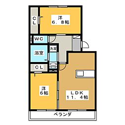 アステール 2LDKの間取図画像