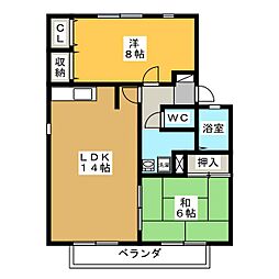 アンティエーヌA 2LDKの間取図画像