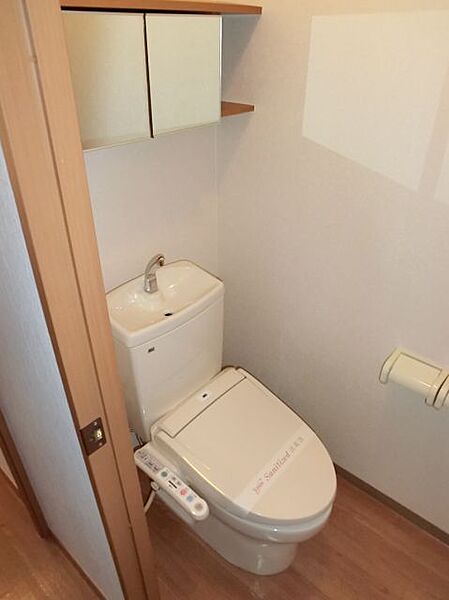 トイレ：おトイレには気の利いた小棚があります。