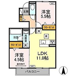 駅西III 103 1階2LDKの間取り