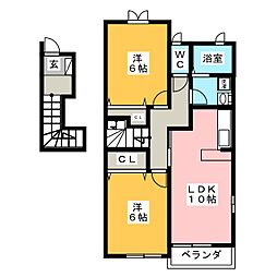 リバーサイド・ビラB 2LDKの間取図画像