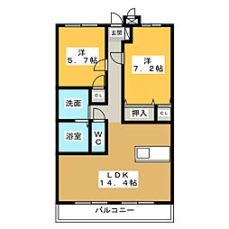 レジデンス柿下 2LDKの間取図画像