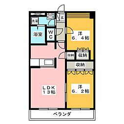 レヴィインリバー 2LDKの間取図画像