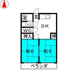 コーポ梅白 2DKの間取図画像