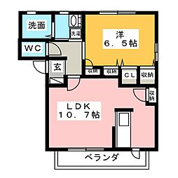 ディアコートB 1LDKの間取図画像