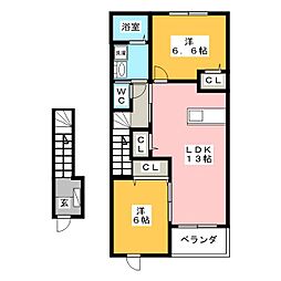 アンジェ・ロゼA 2LDKの間取図画像