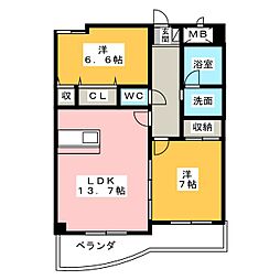 コンフォート五反田 2LDKの間取図画像
