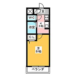 クレアール虹ヶ丘 1Kの間取図画像