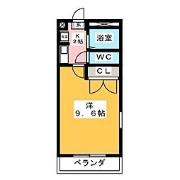 グリーンB 1Kの間取図画像