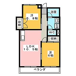 豊田ビル 4階2LDKの間取り