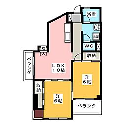 豊田ビル 3階2LDKの間取り