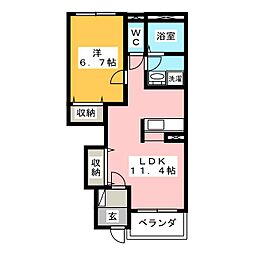 サンシャイン19　Ａ 1階1LDKの間取り