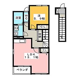 マジェスティー　I 2階1LDKの間取り