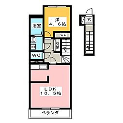 メゾン　ハヤブサ　B 2階1LDKの間取り
