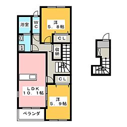 ベルグラース・ミズホ 2階2LDKの間取り