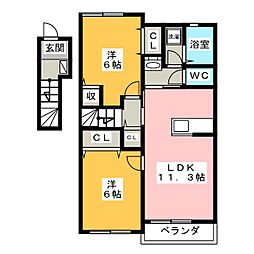 サン・ハイツ　小城 2階2LDKの間取り