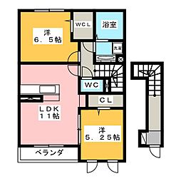 Chainon　B棟 2階2LDKの間取り