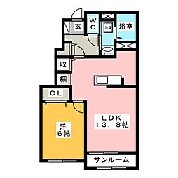 ペルマネンテＢ 1階1LDKの間取り