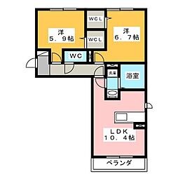 Le ciel(ル　シエル) 3階2LDKの間取り