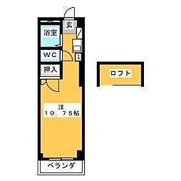 豊田ハイツB ワンルームの間取図画像