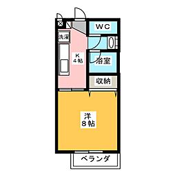 ハピネスM2 1Kの間取図画像