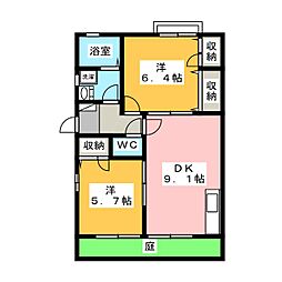ルミエールリバー3 2DKの間取図画像